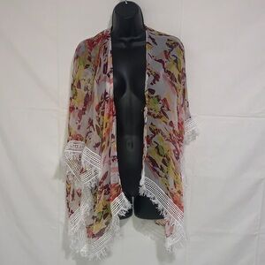 Steve Madden Floral Fringe Kimono Wrap